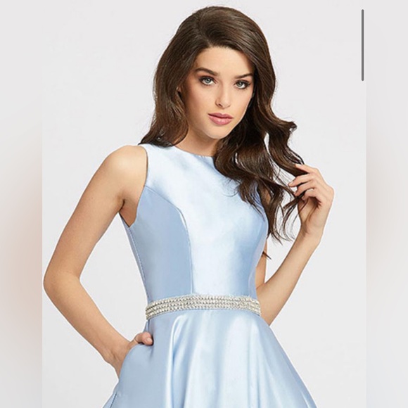 Powder blue long sleeveless beaded prom dress - Picture 4 of 4